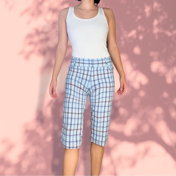 Adidas Climalite Blue & Peach Plaid Golf Capris Womens Aeroready - Size 2 - Picture 2 of 6
